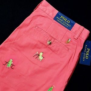 Polo Ralph Lauren Mens 32 Red Embroidered Twill Chino Shorts